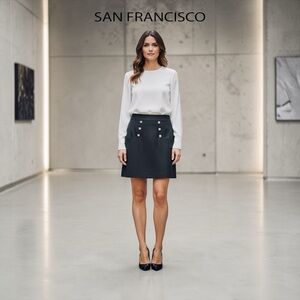 SAN FRANCISCO, Black Silver Speckled Stretch Skirt, Size 9 Nautical Buttons